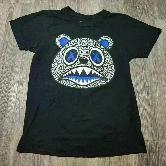 Emo angry teddy bear black and blue short-sleeved t-shirt size  Medium - Picture 3 of 8